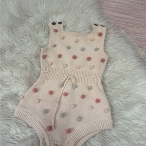 Adorable Pink Polka Dot Knit Baby Romper